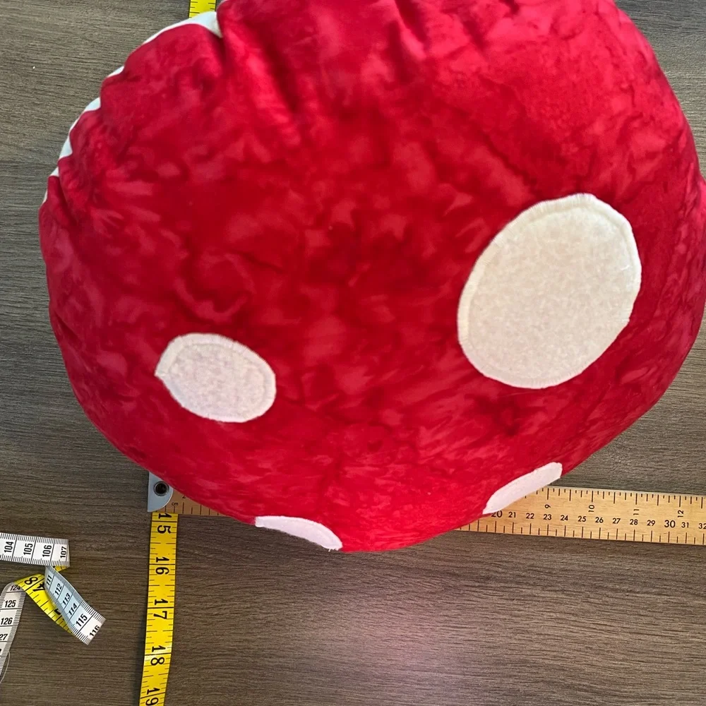 Funky Mushroom Fabric Decor Pillow, Red/Cream. - Picture 4 of 4